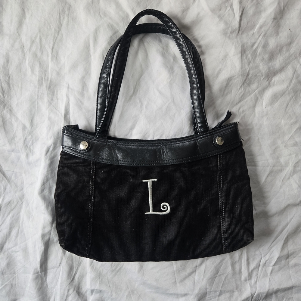 Nostalgic Y2K Thirty-One Black Corduroy Bag with "L"  Monogram